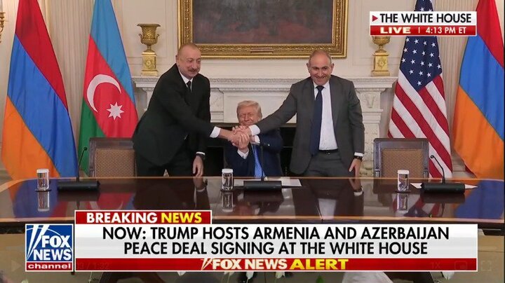 فیلم| آذربایجان و ارمنستان توافق صلح را در حضور ترامپ امضا کردند